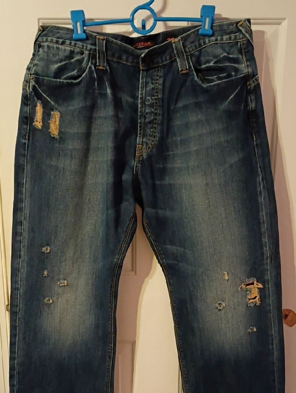 Ed Hardy Distressed Blue Men's Relaxed Jeans